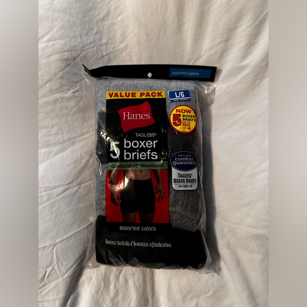 Hanes Value Pack 5 Tagless Boxer Briefs in Multi color Large